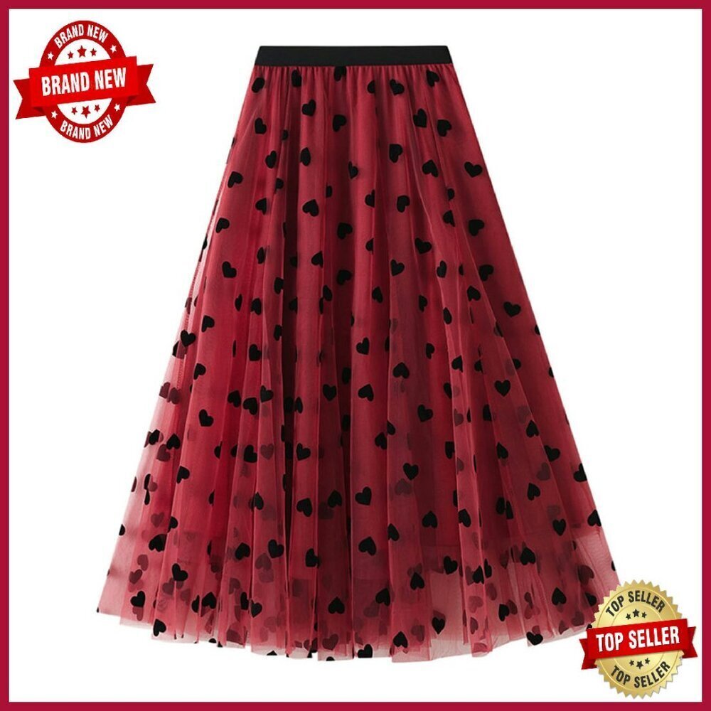 A-Line Fairy Patterned Elastic Waist Ruffle Tulle Layered Midi Skirt